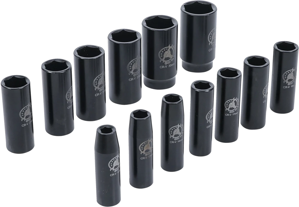 Conjunto de encaixes para chave de caixa de impacto | Entrada 12,5 mm (1/2") | 10 - 32 mm | 13 peças