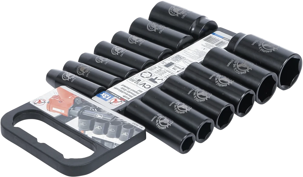 Conjunto de encaixes para chave de caixa de impacto | Entrada 12,5 mm (1/2") | 10 - 32 mm | 13 peças