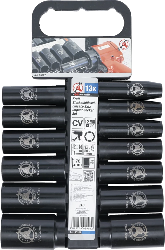 Conjunto de encaixes para chave de caixa de impacto | Entrada 12,5 mm (1/2") | 10 - 32 mm | 13 peças
