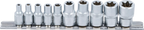 Conjunto de encaixes para chave de caixa perfil em E | Entrada de quadrado interno de 6,3 mm (1/4") / 10 mm (3/8") | E4 - E16 | 10 peças