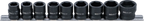 Conjunto de encaixes para chave de caixa de impacto sextavados, extra planos | Entrada de quadrado interno de 12,5 mm (1/2") | 13 - 24 mm | 9 peças