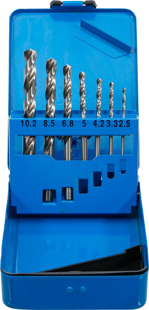 Conjunto de brocas helicoidais de HSS | Dimensões do furo principal | 2,5 - 10,2 mm | 7 peças
