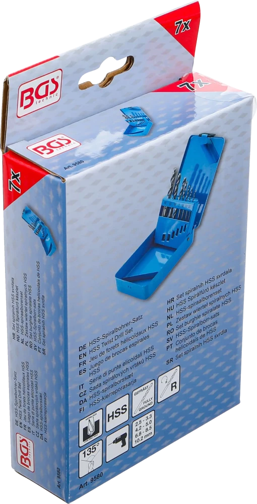 Conjunto de brocas helicoidais de HSS | Dimensões do furo principal | 2,5 - 10,2 mm | 7 peças