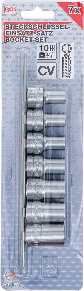 Conjunto de encaixes para chave de caixa perfil T Plus (para Torx Plus) | Entrada de quadrado interno de 10 mm (3/8") | 10EP - 20EP | 7 peças