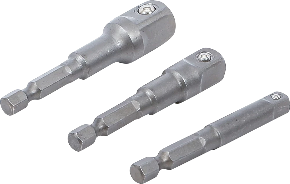 Conjunto de adaptadores para perfuradoras | Entrada sextavado externo 6,3 mm (1/4") | Saída de sextavado externo 6,3 mm (1/4"), 10 mm (3/8"), 12,5 mm (1/2"), 3 peças