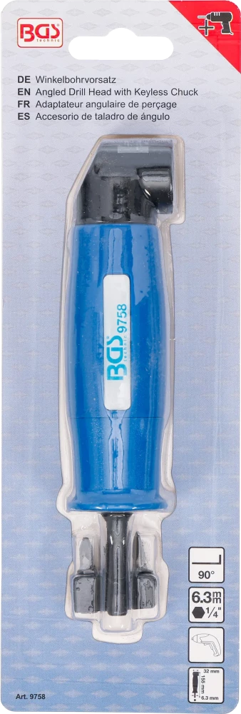 Acessório de perfuração angular | Entrada de sextavado externo 6,3 mm (1/4") / Saída de sextavado externo 6,3 mm (1/4") | 4 peças