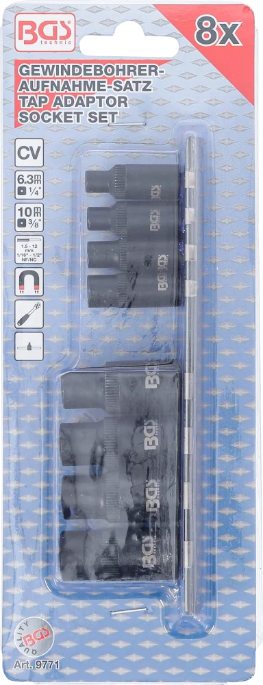 Conjunto de suportes de machos de atarraxar | 6,3 mm (1/4") / 10 mm (3/8") | 8 peças