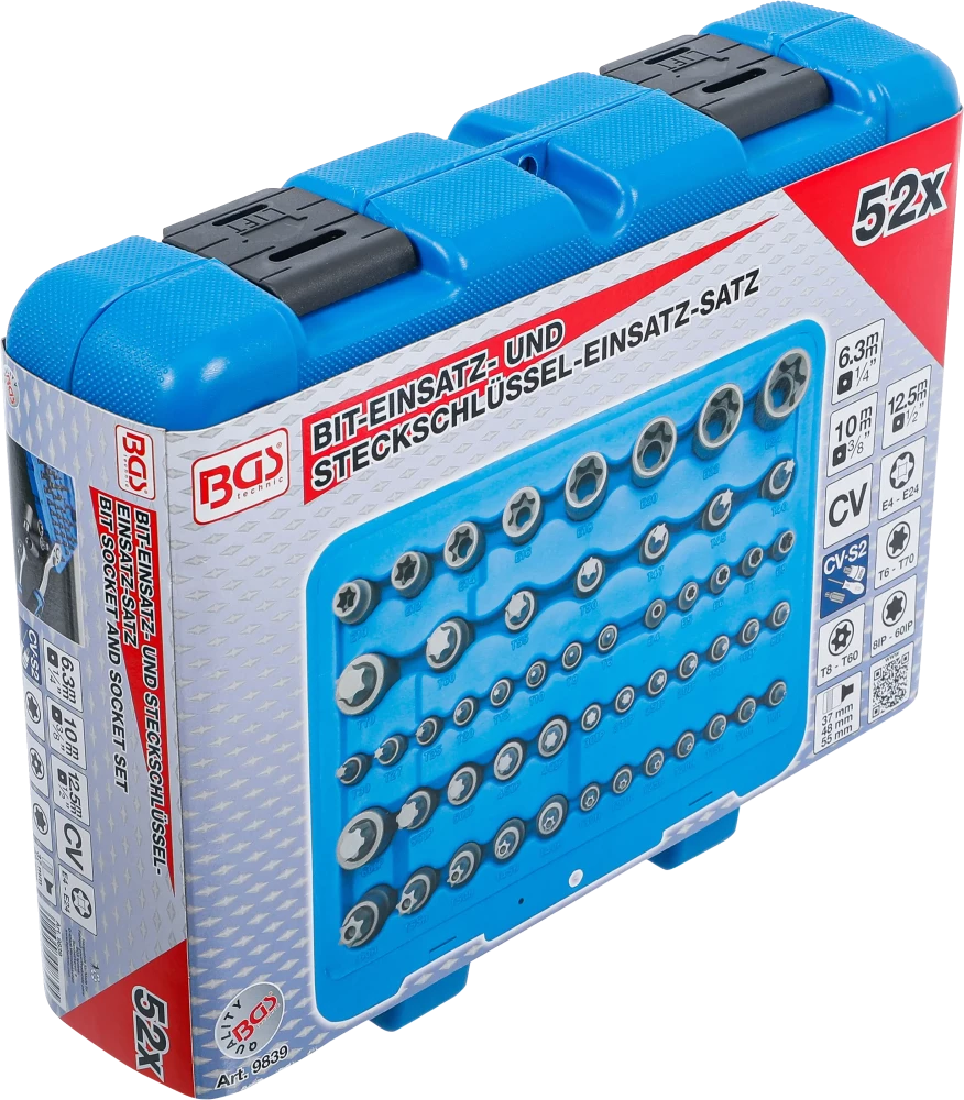Conjunto de Encaixes | Torx, Torx+Furo, Torx Plus, Perfil E | 52 peças