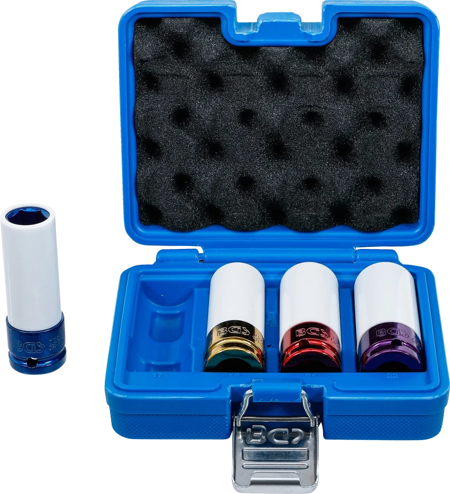 Conjunto de encaixes de impacto com proteção | Entrada de quadrado interno de 12,5 mm (1/2") | 17 / 19 / 21 / 22 mm | 4 peças