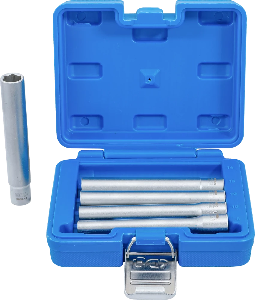 Conjunto de encaixes para chave de caixa sextavados, extra profundos | Entrada de quadrado interno de 10 mm (3/8") | 8 - 14 mm | 5 peças