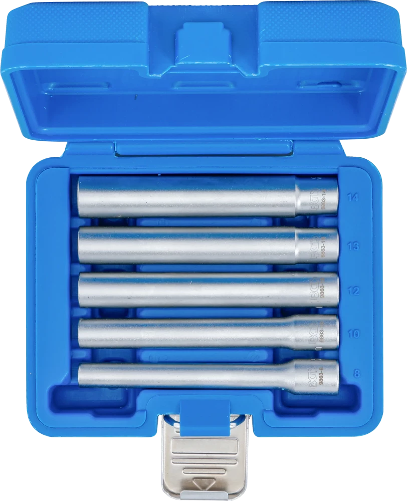 Conjunto de encaixes para chave de caixa sextavados, extra profundos | Entrada de quadrado interno de 10 mm (3/8") | 8 - 14 mm | 5 peças